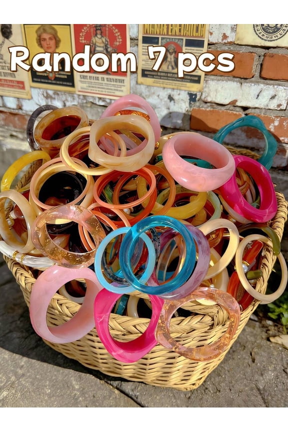 7Pcs Vintage Thick Transparent Resin Bangle Set Multicolor Ombre Fashion Jewelry For Adults