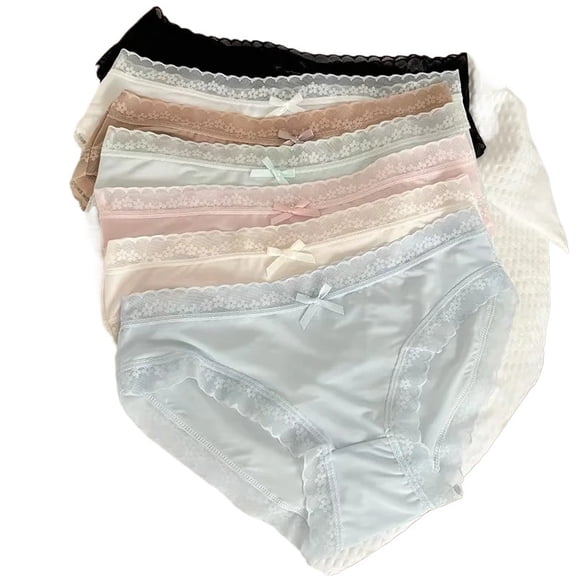 7Pcs Women Low Waist Panties Panties Sexy Lingerie Lace Quick Drying Briefs Female Seamless Underwear Solid Color Underpants