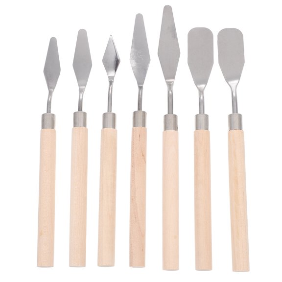 MERRYHAPY 7-Piece Painting Tool Set with Beige Wooden Handles and Stainless Steel Blades for Smooth Paint Mixing