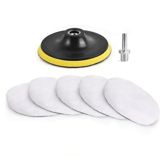 7Pcs Wool Polishing Buffing Pad Drill Buffer Attachment With Self Adhesive Sponge With Drill Adapter for Car Polishing 6Inch M14 Connection Rod Thread