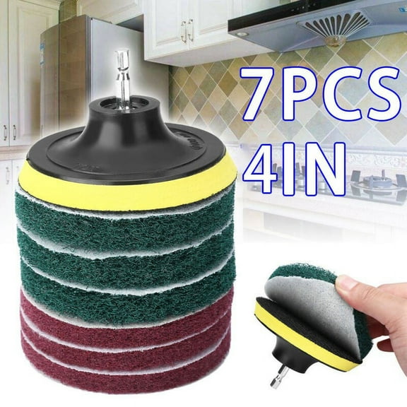 7Pcs/set 4 Inch Power Scrubber Scouring Scrub Pad Bathroom Tile Cleaning Kit