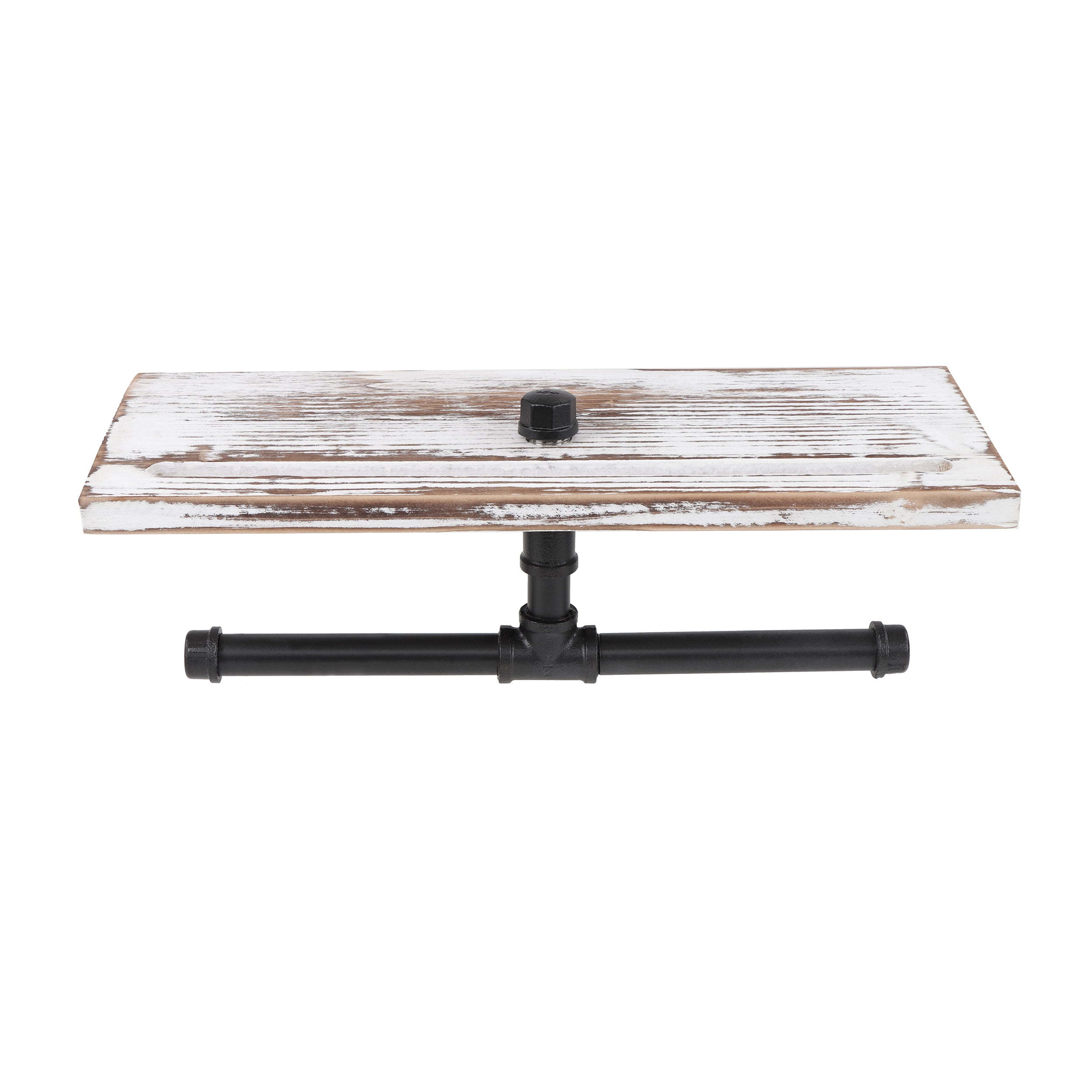 Rustic Brown and White Wood Industrial Pipe Toilet Paper Holder