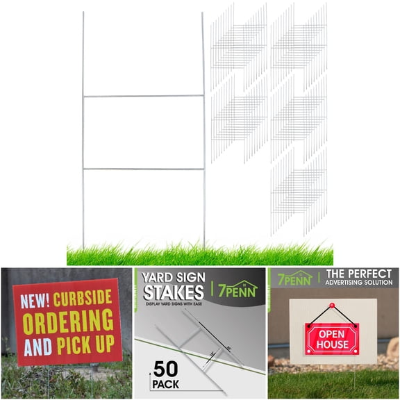 7Penn 6922 H Frame Yard Sign Stakes Metal Sign Holder for Yard Signs 10x30 Inch 50 Pack