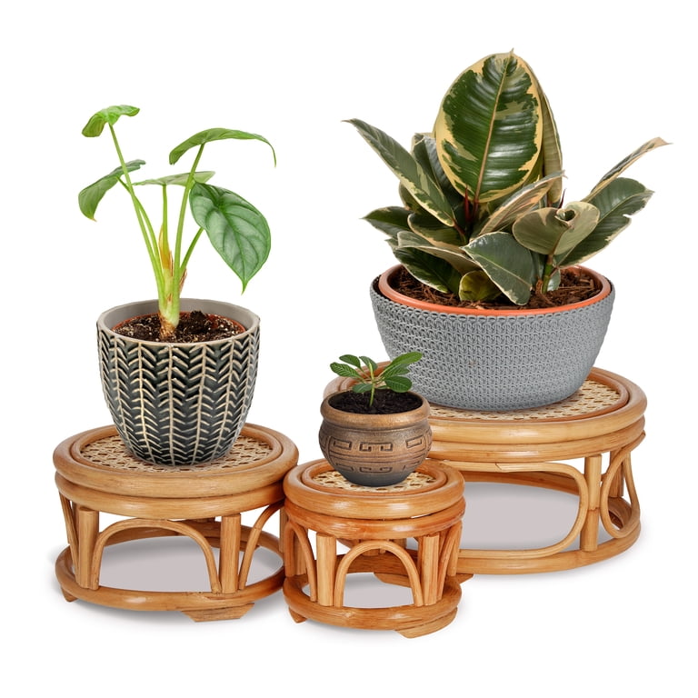 7Penn Boho Plant Stand 3 Piece Set - Multilevel Wicker and Rattan