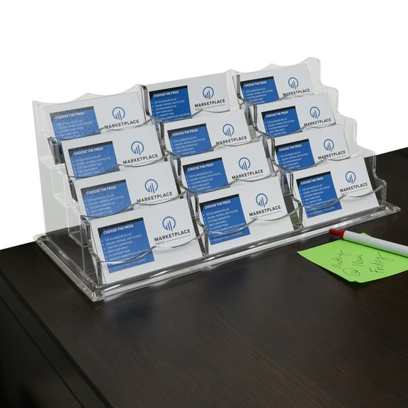 7Penn Clear Plastic Business Card Holder Display - 12 Slot Clear Desk Organizer