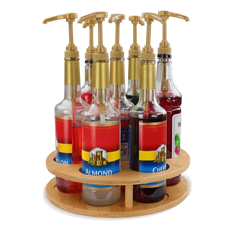 7Penn Coffee Syrup Organizer, Bamboo Turntable for 7 Bottles
