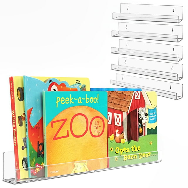 7Penn Floating Book Display Shelves 6pk 15in Clear Acrylic Shelves