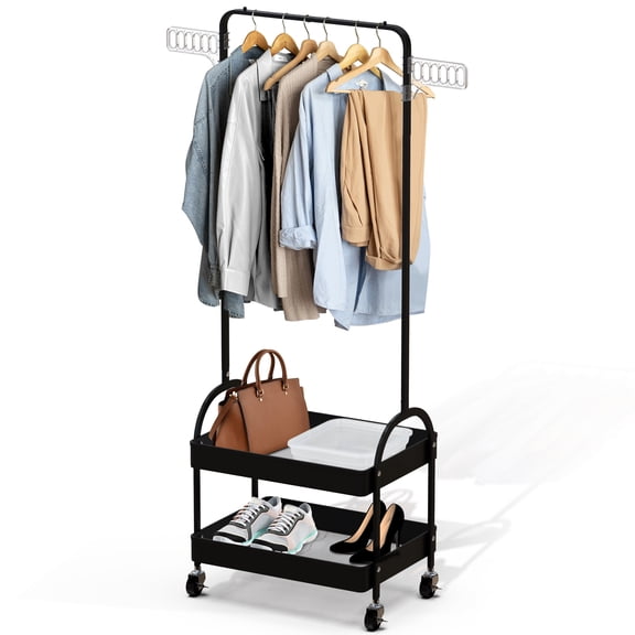 7Penn Heavy Duty Clothing Rack with Shelves - Rolling Closet Wardrobe Rack