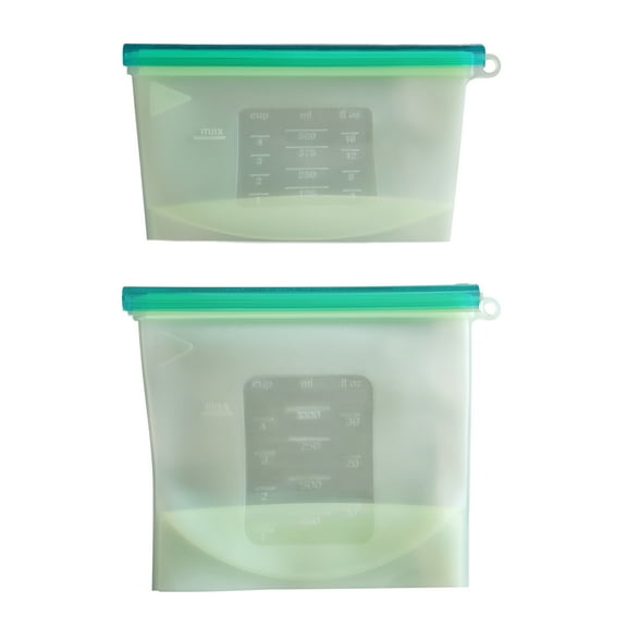 7Penn Silicone Food Storage Bag 500mL and 1000mL - 2pk Green Reusable Food Bags