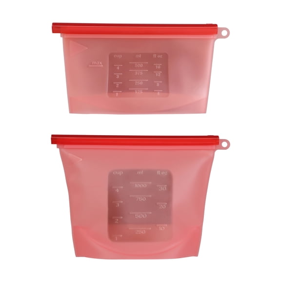 7Penn Silicone Food Storage Bag 500mL and 1000mL - 2pk Red Reusable Food Bags