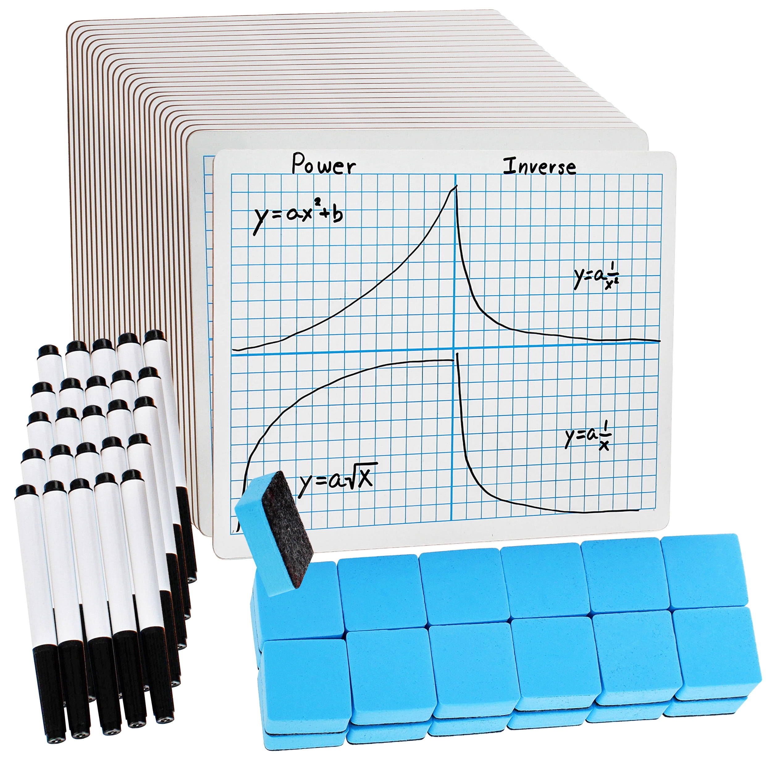 Small White Dry Erase Boards with Grid Lines and Markers Pack