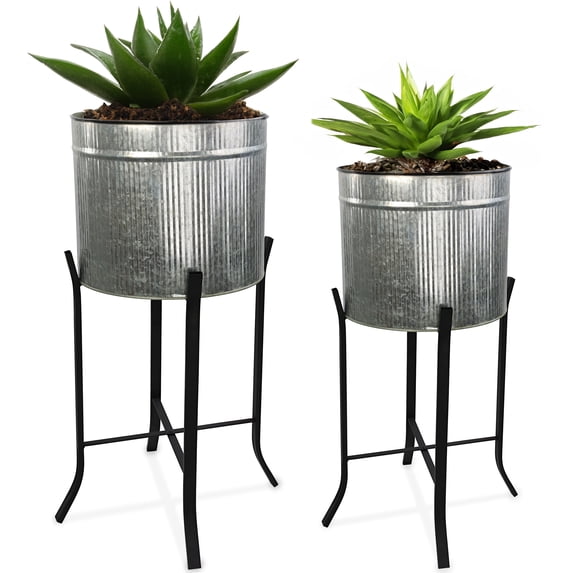 Standing Pot 7Penn Standing Planter Set of 2 - 10 and 12 Inch Galvanized Plant Pot ...