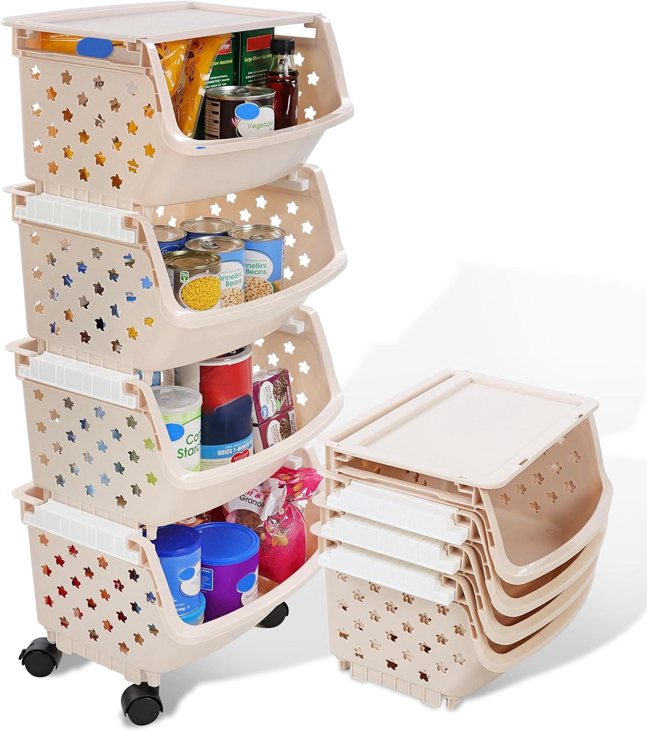 View of 7Penn Storage Bins with Wheels - 4pc Beige Laundry Basket Stackable ...