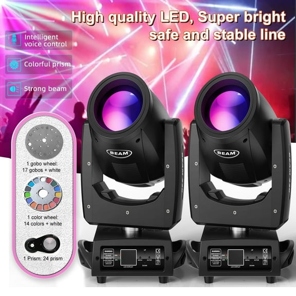 7R 230W Beam Sharpy Moving Head DJ Lights,2pack LED Stage Light 17 Gobos and 14 Colors DMX512 Control for Wedding Disco Club Lighting Party Christmas,Black