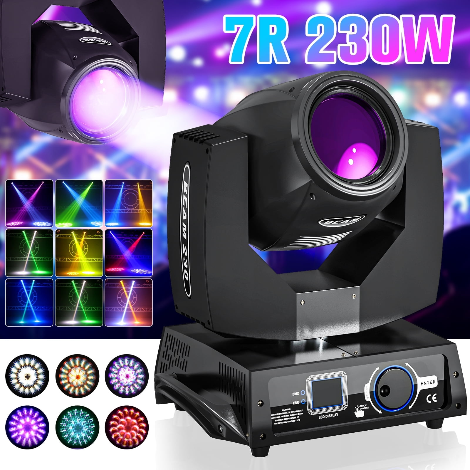 7R 230W DJ Lights, 8 Prisms Beam Sharpy Moving Head Stage Lights 17 Gobos 14 Colors LED Disco Party Lights DMX Club Light for Weddings Christmas Dance Show,Black