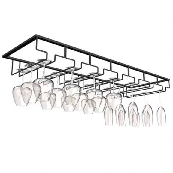 7Row Stemware Rack Under Cabinet Wine Glass Holder Black Metal Hanging Shelf For Kitchen And Bar Holds Up To 22 Glasses