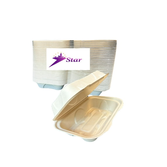 7STAR Clamshell Take Out Food Containers 9" x 6” x 3" (100 Pack) 1-Compartment, Disposable To Go Container, With Lids, Lunch Dinner, Meal-Prep, Eco Friendly, 100% Compostable, Biodegradable