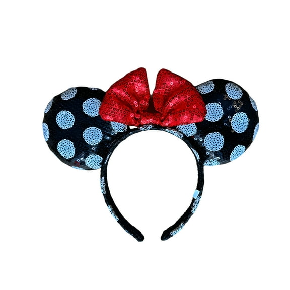 7STAR Glitter Mouse Ears and Bow Headbands for Girls or Adult Party Decoration Mouse Ears, Sparkly Mouse Ears (Polka with Pink bow, Multicolor, one size)
