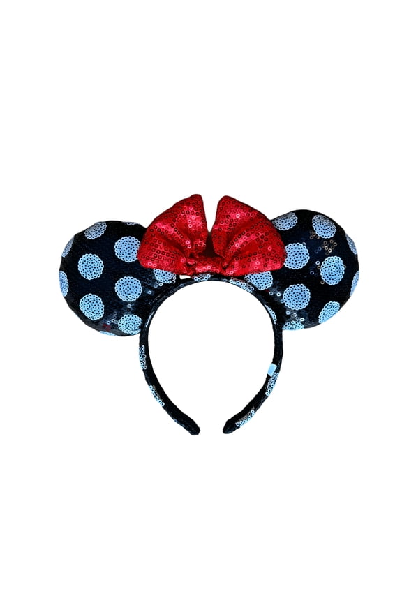 Glitter Mouse Ears and Bow Headbands for Girls or Adult Party Decoration Mouse Ears, Sparkly Mouse Ears (Polka with Pink bow, Multicolor, one size)