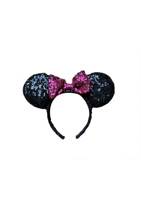 Glitter Mouse Ears and Bow Headbands for Girls or Adult Party Decoration Mouse Ears, Sparkly Mouse Ears (Black with Red bow, Multicolor, one size)