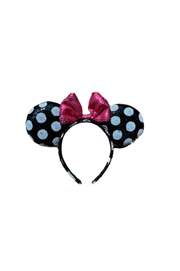 Glitter Mouse Ears and Bow Headbands for Girls or Adult Party Decoration Mouse Ears, Sparkly Mouse Ears (Polka with Red bow, Multicolor, one size)