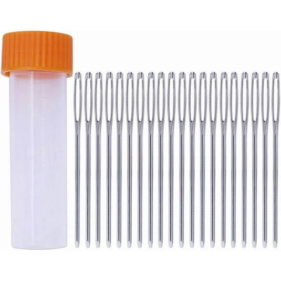 7Set Iron Yarn Needles Big Eye Blunt Needles for Cross-Stitch Knitting Ribbon Embroidery with Plastic Storage Bottle Platinum Orange 53x1.63mm 20pcs/set