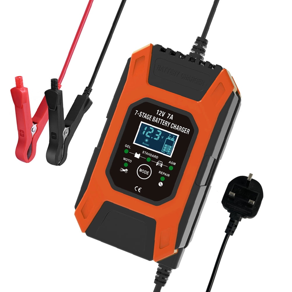 7Stage Car Battery Charger & Maintainer with UK Plug for Lead Acid Gel Calcium & Wet Batteries