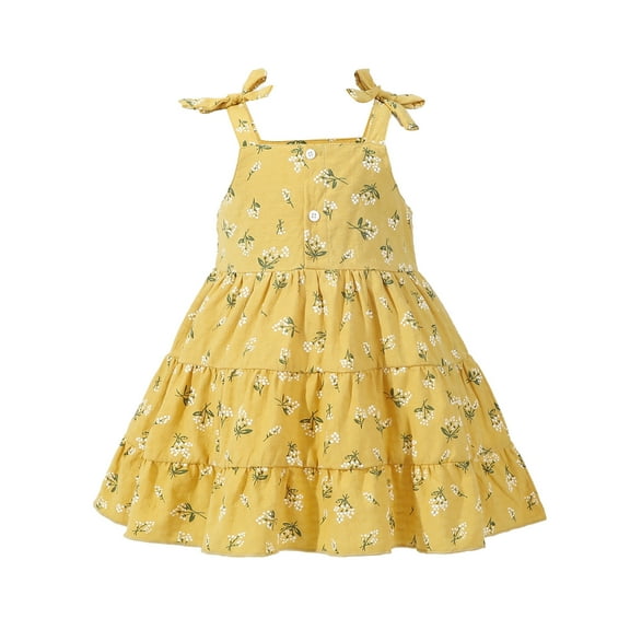 7T Big Girls Clothes Big Girls Dress Sleeveless Suspender Dress 7-8 Years Big Girls Summer Floral Dress Yellow