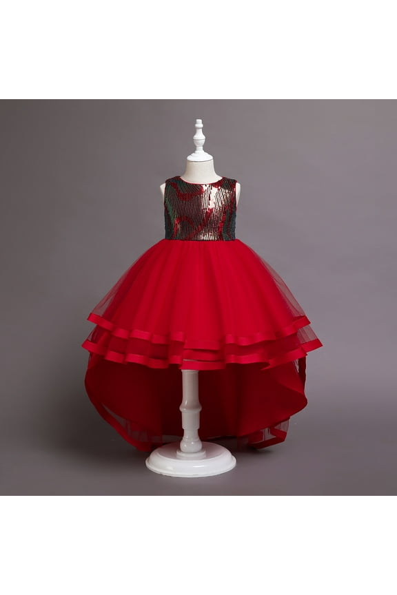 7T, Girls Red Dress without Sleeves For wedding, Pageant, Graduation, Birthday, Christmas and New Years ages 7 years old