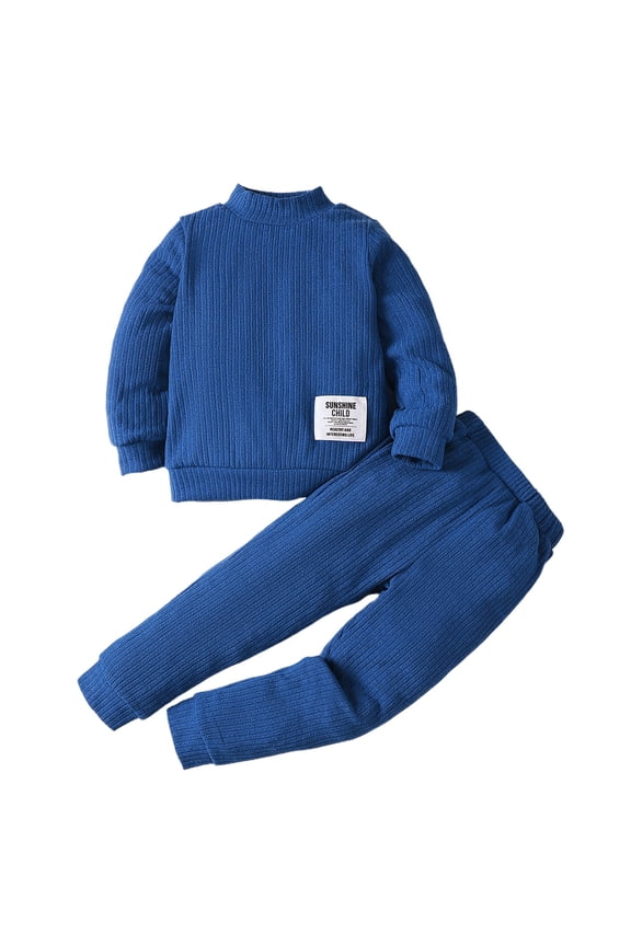 7T Little Boys Clothes 7T Boys 2PCS Fall WInter Outfits Set Solid Color Little Boys Long Sleeve Top Pants Set Blue