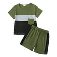 thumbnail image 1 of 7T Little Boys Clothes 7T Boys 2PCS Summer Outfits Set Round Neck Little Boys Short Sleeve Patchwork Top Shorts Set Green, 1 of 8
