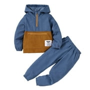 7T Little Boys Clothes Little Boys Outfits 7T Little Boys Long Sleeve Hooded Top Pants 2PCS Set Blue