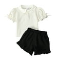 thumbnail image 1 of 7T Little Girls Clothes 7T Girls 2PCS Summer Solid Color Outfits Set Round Neck Peter-Pan Collar Little Girls Short Sleeve Top Shorts Set White, 1 of 8