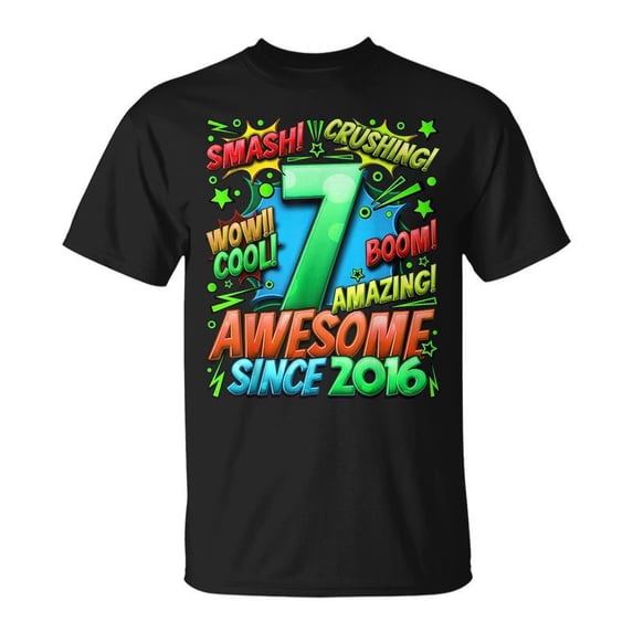 7Th Birthday Comic Style Awesome Since 2016 7 Year Old Boy Unisex ...