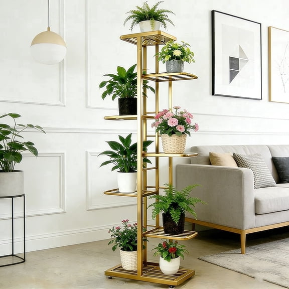 7Tier Plant Stand-Iron Flower Stand-Heavy-Duty Metal Frame- Metal Flower Stand,-High-Angle Multi-Tier Plant Rack- Indoor/Outdoor Flower Pot Display Stand. Crafted From Iron With A Sleek