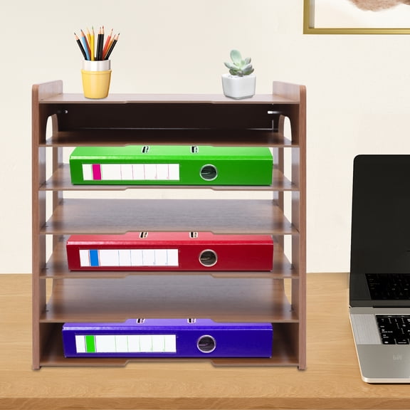 7Tier Widen Wood Office Paper Organizer for Desk Desktop File Holder Desk Letter Tray & A4 Paper Sorter Document Book Magazine Storage Shelf Rack Desk Organizer for Home Office School Classroom