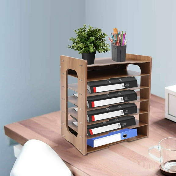 7Tier Widen Wood Office Paper Organizer for Desk Desktop File Holder Desk Letter Tray & A4 Paper Sorter Document Book Magazine Storage Shelf Rack Desk Organizer for Home Office School Classroom
