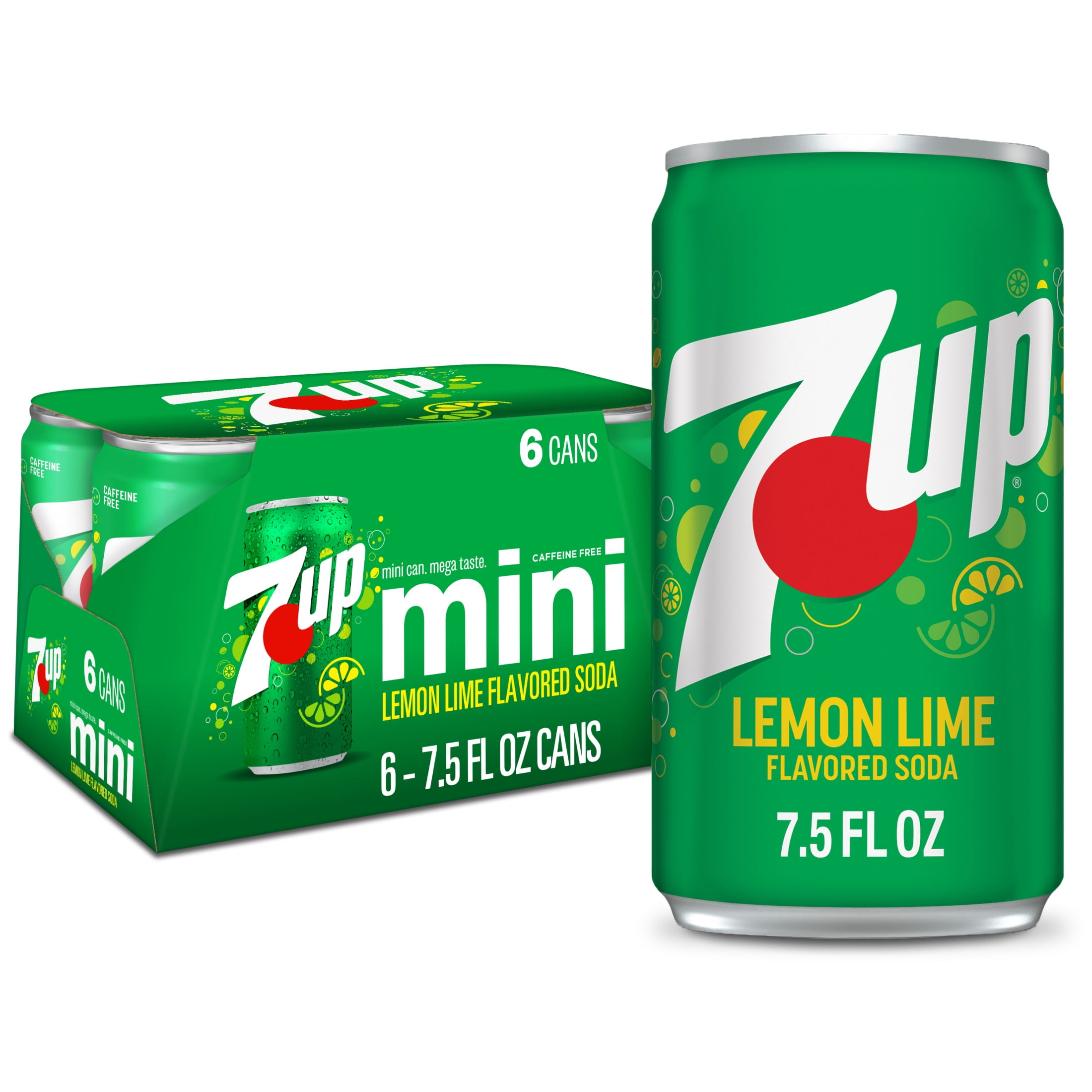 7UP Clear, Caffeine Free Lemon Lime Soda, 7.5 fl oz, 6 Pack Cans