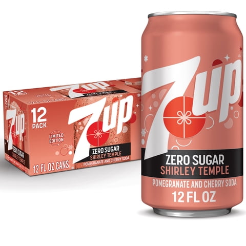 7UP Caffeine Free Shirley Temple Pomegranate and Cherry Flavored Zero Sugar Soda Pop, 12 fl oz cans, 12 pack