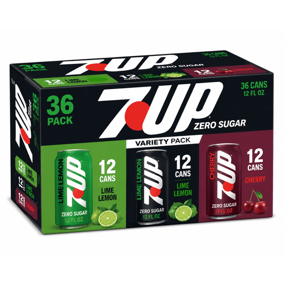 7UP Caffeine Free Variety Pack Zero Sugar Lemon Lime & Cherry 12 fl oz, 36 Cans