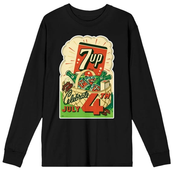 7UP Celebrate The 4th Of July Crew Neck Long Sleeve Black Adult Tee-Medium