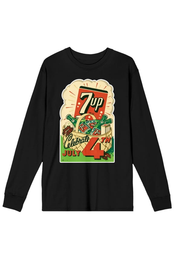 7UP Celebrate The 4th Of July Crew Neck Long Sleeve Black Adult Tee-Small