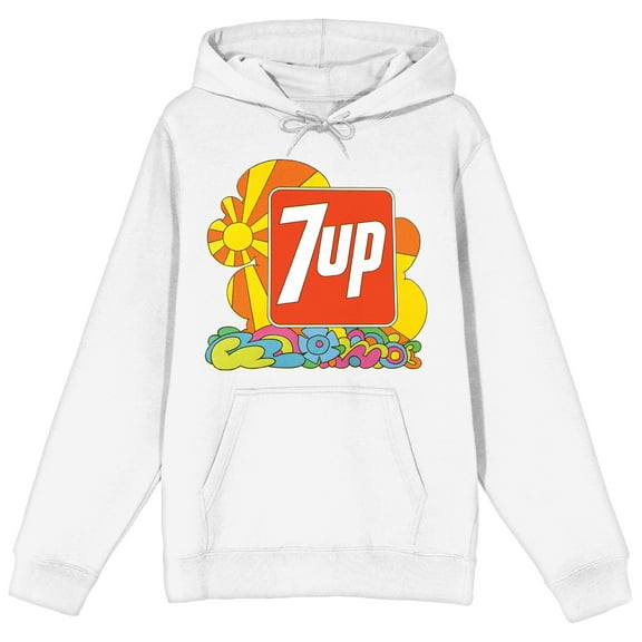 7UP Colorful Doodle Long Sleeve White Adult Hooded Sweatshirt-Medium