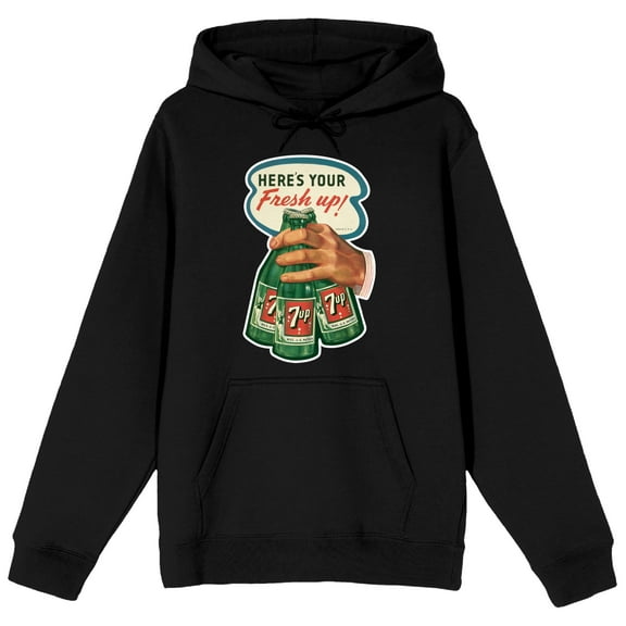 7UP Here's Your Fresh Up Long Sleeve Black Adult Hooded Sweatshirt-XS