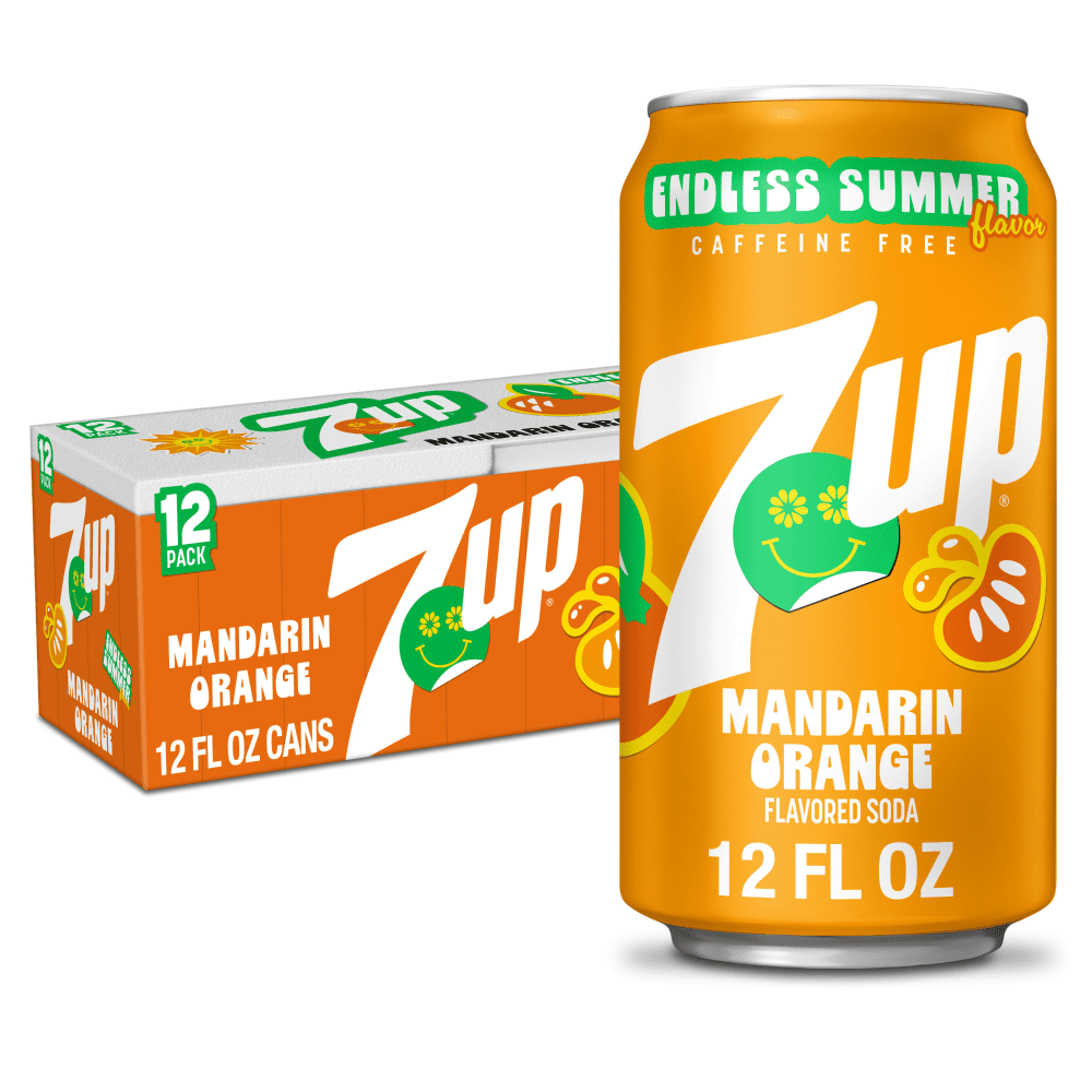 7UP Mandarin Orange Endless Summer Limited Edition Soda, 12-Pack Cans, Refreshing Citrus Flavor