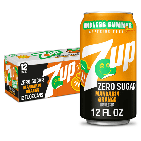 7UP Mandarin Orange Zero Sugar Endless Summer Limited Edition Soda, 12-Pack Cans, Citrus Refreshment