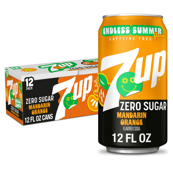 7UP Mandarin Orange Zero Sugar Endless Summer Limited Edition Soda, 12-Pack Cans, Citrus Refreshment