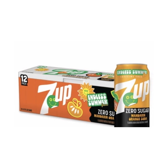 7UP Mandarin Orange Zero Sugar Endless Summer Limited Edition Soda Cans, 12 pack, 12 fl oz. cans