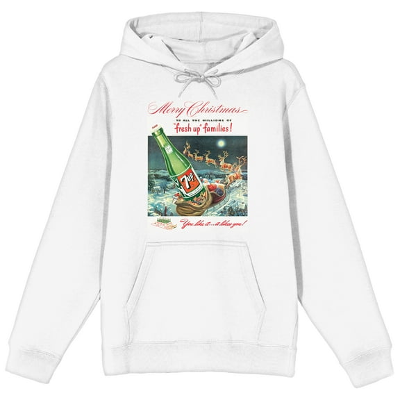 7UP Merry Christmas Fresh Up Families Long Sleeve White Adult Hooded Sweatshirt-Medium