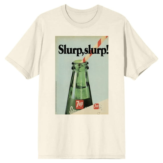 7UP Slurp Slurp! Adult Natural Crew Neck Short Sleeve T-shirt-Small